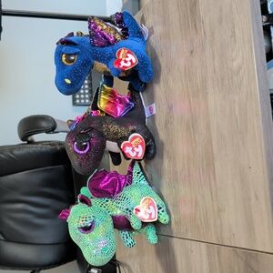 Pack Of 3 TY Beanie Boos Dragons: Cinder, Saffire, And Anora